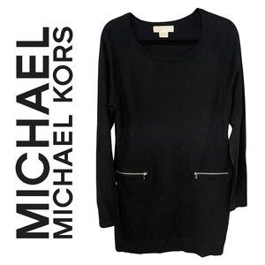 Michael Michael Kors Black Lightweight Sweater Dress with Zipper Details - Large